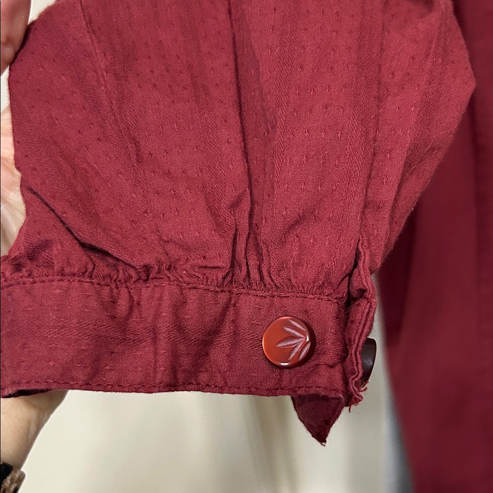 Denim 24/7 Wine Ruffle Cotton Blouse Button up with Lace Trim Fancy size 22 - Picture 6 of 14